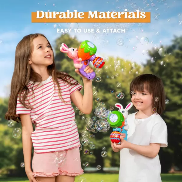 Sloosh 2 Packs Easter Bunny Bubble Gun for Toddlers 3 Light Up Bunny Bubble Blower with 12 Bubble Refill Solution for Kids Ages 48 Bubble Machine Gun for Birthday Party Gifts Outdoor Easter