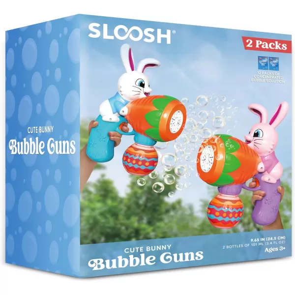 Sloosh 2 Packs Easter Bunny Bubble Gun for Toddlers 3 Light Up Bunny Bubble Blower with 12 Bubble Refill Solution for Kids Ages 48 Bubble Machine Gun for Birthday Party Gifts Outdoor Easter