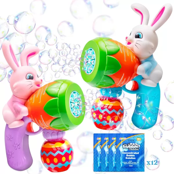 Sloosh 2 Packs Easter Bunny Bubble Gun for Toddlers 3 Light Up Bunny Bubble Blower with 12 Bubble Refill Solution for Kids Ages 48 Bubble Machine Gun for Birthday Party Gifts Outdoor Easter