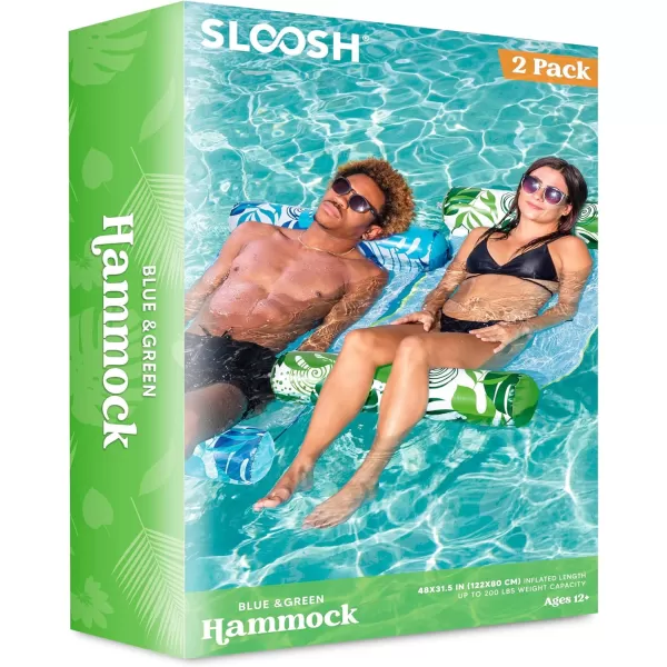 Sloosh 2 Packs Hammock Pool Floats Adults 4in1 MultiPurpose Inflatable Pool Floats PVC Water Hammock Lounge FloatiesBlue Green