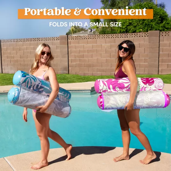 Sloosh 2 Packs Hammock Pool Floats Adults 4in1 MultiPurpose Inflatable Pool Floats PVC Water Hammock Lounge FloatiesBlue Pink