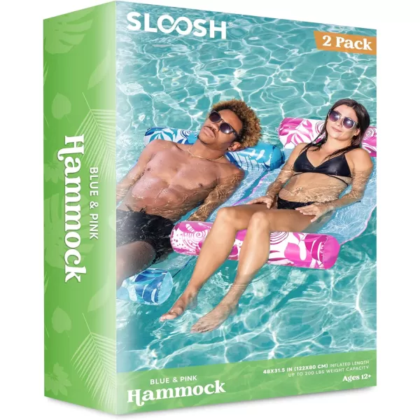 Sloosh 2 Packs Hammock Pool Floats Adults 4in1 MultiPurpose Inflatable Pool Floats PVC Water Hammock Lounge FloatiesBlue Pink