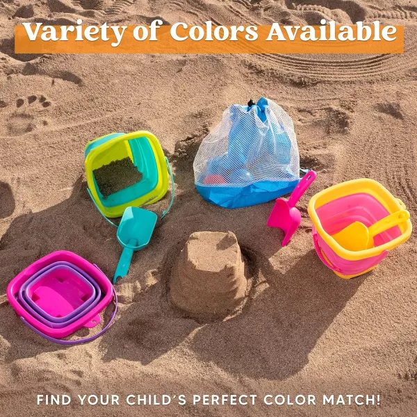 Sloosh 3 Packs Foldable Bucket  Collapsible Bucket with Sand Shovels and Mesh Backpack for Kids Toddlers Beach Toys Easter Egg Hunt Camping Travelling and Fishing Water Pail PinkPurpleGreenPinkPurpleGreen