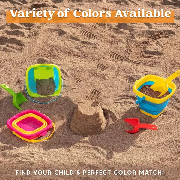 Sloosh 3 Packs Foldable Bucket  Collapsible Bucket with Sand Shovels and Mesh Backpack for Kids Toddlers Beach Toys Easter Egg Hunt Camping Travelling and Fishing Water Pail PinkPurpleGreenYellowBlueGreen
