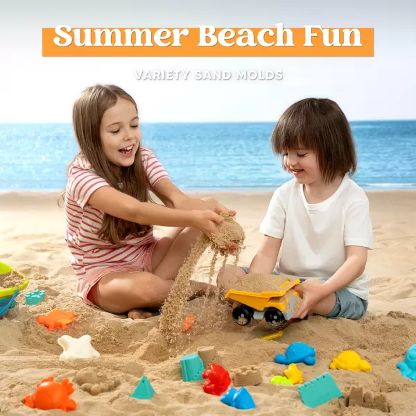 Sloosh Beach Sand Toys Set  Pink Dump Truck Car Toys with Sand Molds Toddlers Outdoor Play Collapsible Buckets Mesh Bag Sand Shovels Castle Ice Cream Mold Sets Kids Ages Sandbox Toys FoodsAnimals