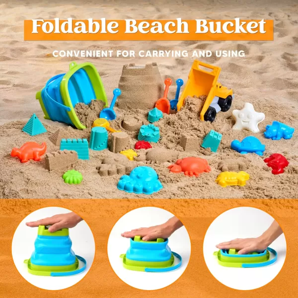 Sloosh Beach Sand Toys Set  Pink Dump Truck Car Toys with Sand Molds Toddlers Outdoor Play Collapsible Buckets Mesh Bag Sand Shovels Castle Ice Cream Mold Sets Kids Ages Sandbox Toys FoodsAnimals