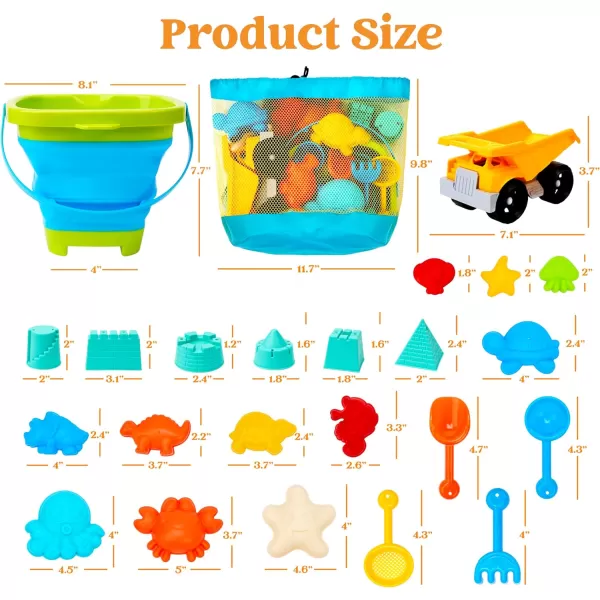 Sloosh Beach Sand Toys Set  Pink Dump Truck Car Toys with Sand Molds Toddlers Outdoor Play Collapsible Buckets Mesh Bag Sand Shovels Castle Ice Cream Mold Sets Kids Ages Sandbox Toys FoodsAnimals