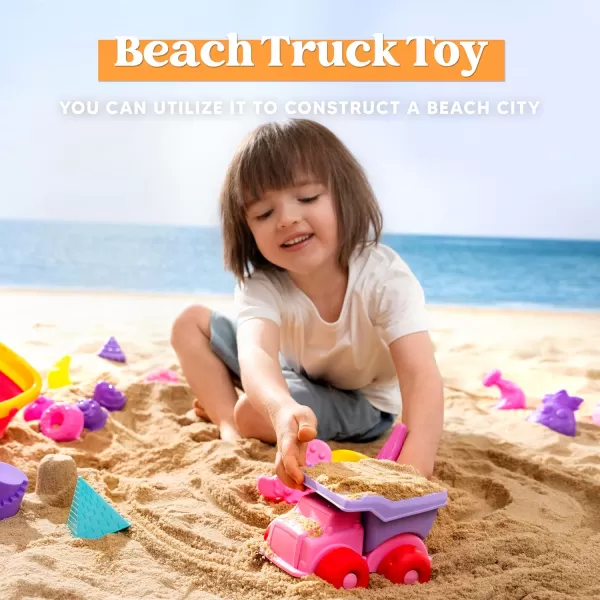 Sloosh Beach Sand Toys Set  Pink Dump Truck Car Toys with Sand Molds Toddlers Outdoor Play Collapsible Buckets Mesh Bag Sand Shovels Castle Ice Cream Mold Sets Kids Ages Sandbox Toys FoodsFoods