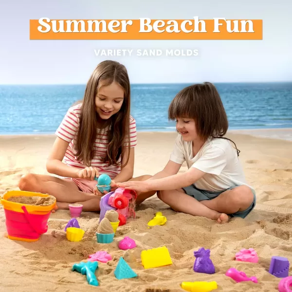 Sloosh Beach Sand Toys Set  Pink Dump Truck Car Toys with Sand Molds Toddlers Outdoor Play Collapsible Buckets Mesh Bag Sand Shovels Castle Ice Cream Mold Sets Kids Ages Sandbox Toys FoodsFoods