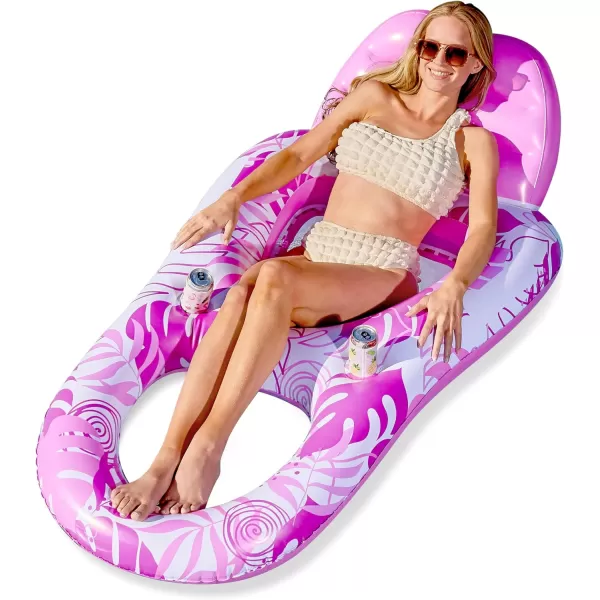 Sloosh Inflatable Pool Floats Lounger Adult Pool Float Lounge Raft Floaties Water Floating Recliner Chair with Cup Holders Foot Rest Swimming Pool FloatyPink