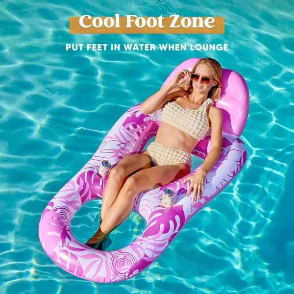 Sloosh Inflatable Pool Floats Lounger Adult Pool Float Lounge Raft Floaties Water Floating Recliner Chair with Cup Holders Foot Rest Swimming Pool FloatyPink