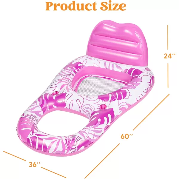Sloosh Inflatable Pool Floats Lounger Adult Pool Float Lounge Raft Floaties Water Floating Recliner Chair with Cup Holders Foot Rest Swimming Pool FloatyPink