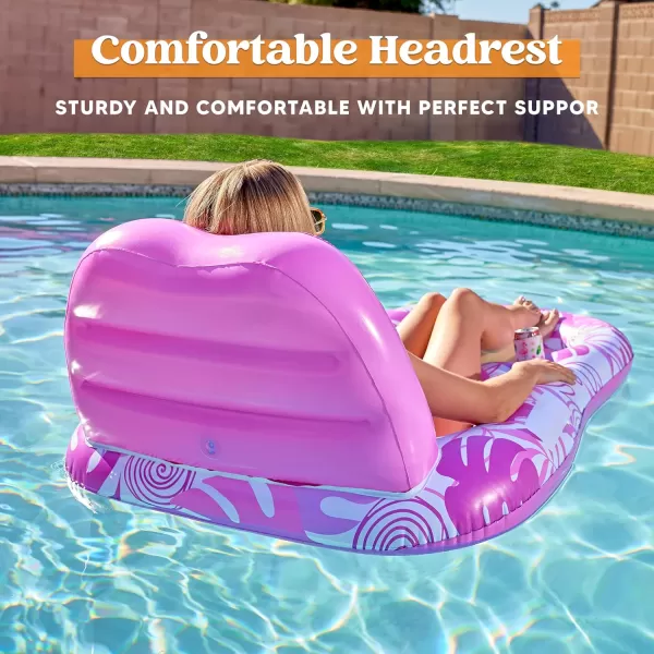 Sloosh Inflatable Pool Floats Lounger Adult Pool Float Lounge Raft Floaties Water Floating Recliner Chair with Cup Holders Foot Rest Swimming Pool FloatyPink
