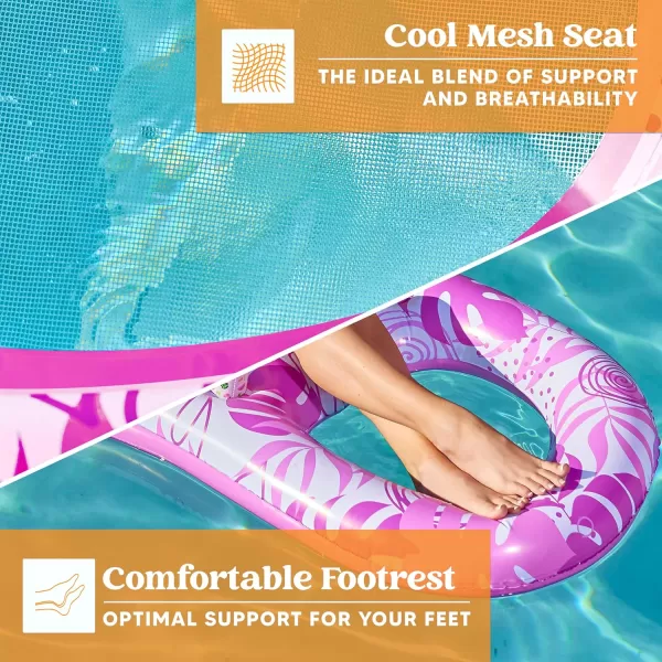 Sloosh Inflatable Pool Floats Lounger Adult Pool Float Lounge Raft Floaties Water Floating Recliner Chair with Cup Holders Foot Rest Swimming Pool FloatyPink