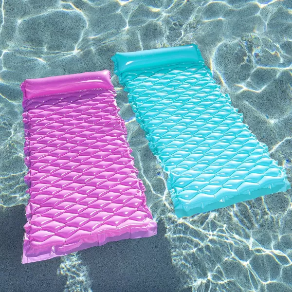Sloosh Inflatable Pool Floats Raft Lounge for AdultsFloating Mat Swimming Pool Mattress with Headrest2 Pieces Pool Float Air Mat for Adults 64x32 inchBluePurple