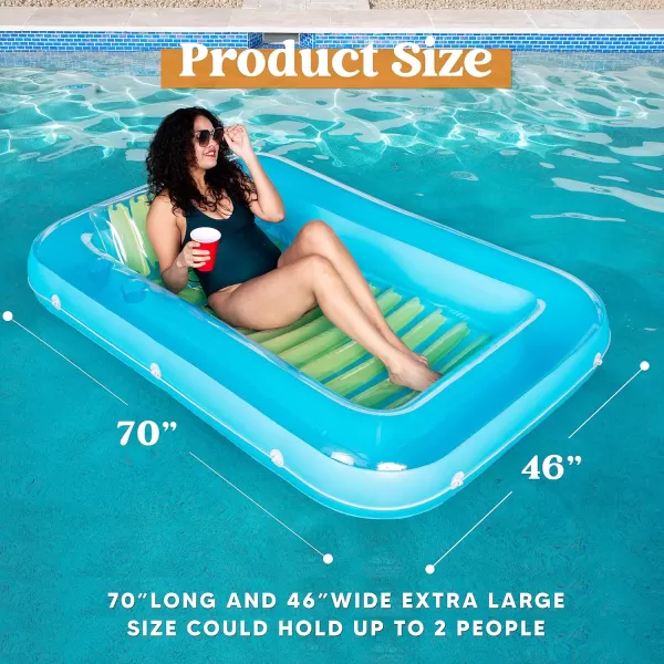 Sloosh Inflatable Tanning Pool Lounge Float 70quot x 46quot Suntan Tub Raft Floatie Tanning Pool with Pillow Personal Pool Lounger for Adult Summer Water Party LBlueBlue Green