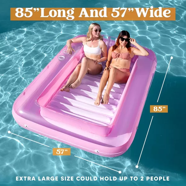 Sloosh Inflatable Tanning Pool Lounge Float 70quot x 46quot Suntan Tub Raft Floatie Tanning Pool with Pillow Personal Pool Lounger for Adult Summer Water Party LBluePink White