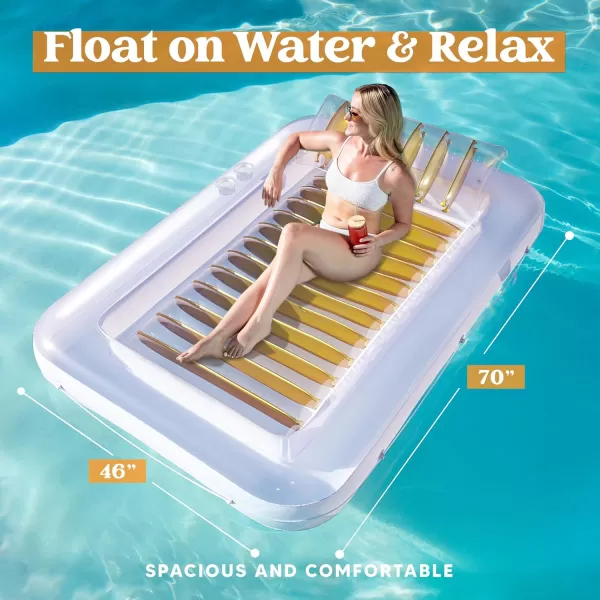 Sloosh Inflatable Tanning Pool Lounge Float 70quot x 46quot Suntan Tub Raft Floatie Tanning Pool with Pillow Personal Pool Lounger for Adult Summer Water Party LBlueGolden White