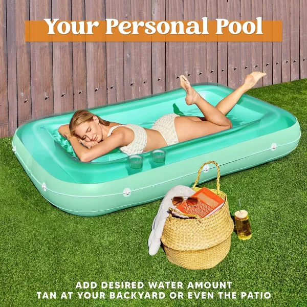 Sloosh Inflatable Tanning Pool Lounge Float 70quot x 46quot Suntan Tub Raft Floatie Tanning Pool with Pillow Personal Pool Lounger for Adult Summer Water Party LBlueCyan