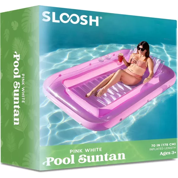 Sloosh Inflatable Tanning Pool Lounge Float 70quot x 46quot Suntan Tub Raft Floatie Tanning Pool with Pillow Personal Pool Lounger for Adult Summer Water Party LBluePink White
