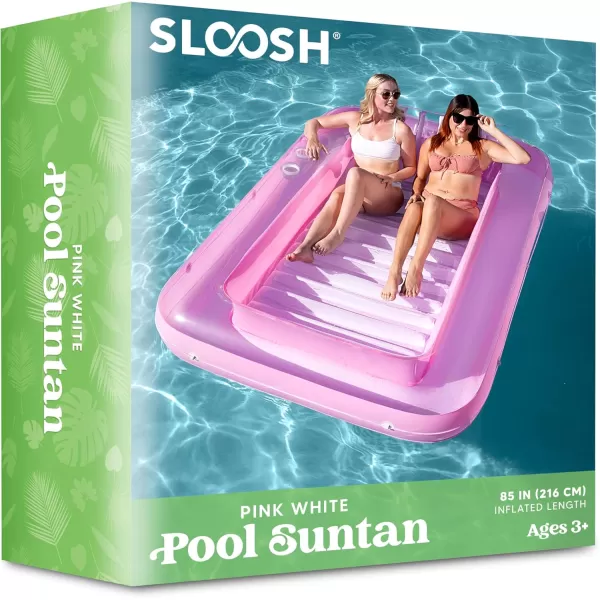 Sloosh Inflatable Tanning Pool Lounge Float 70quot x 46quot Suntan Tub Raft Floatie Tanning Pool with Pillow Personal Pool Lounger for Adult Summer Water Party LBluePink White