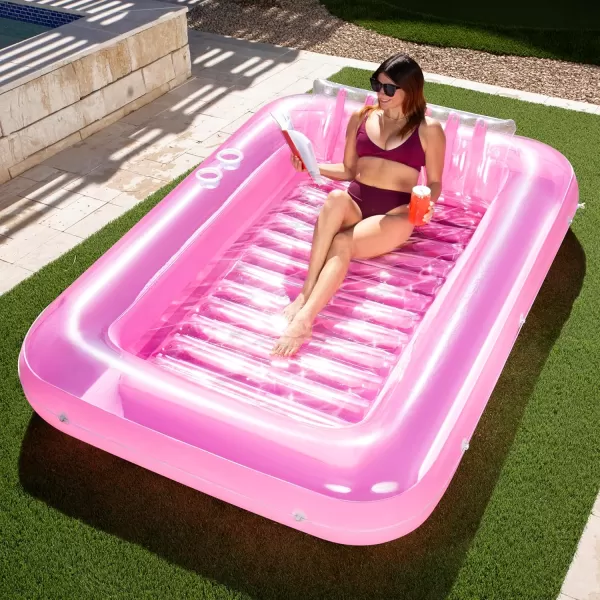 Sloosh Inflatable Tanning Pool Lounge Float 70quot x 46quot Suntan Tub Raft Floatie Tanning Pool with Pillow Personal Pool Lounger for Adult Summer Water Party LBluePink