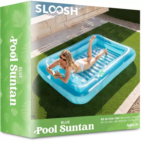 Sloosh Inflatable Tanning Pool Lounge Float 70quot x 46quot Suntan Tub Raft Floatie Tanning Pool with Pillow Personal Pool Lounger for Adult Summer Water Party LBlueBlue