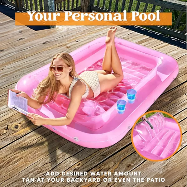 Sloosh Inflatable Tanning Pool Lounge Float 70quot x 46quot Suntan Tub Raft Floatie Tanning Pool with Pillow Personal Pool Lounger for Adult Summer Water Party LBluePink