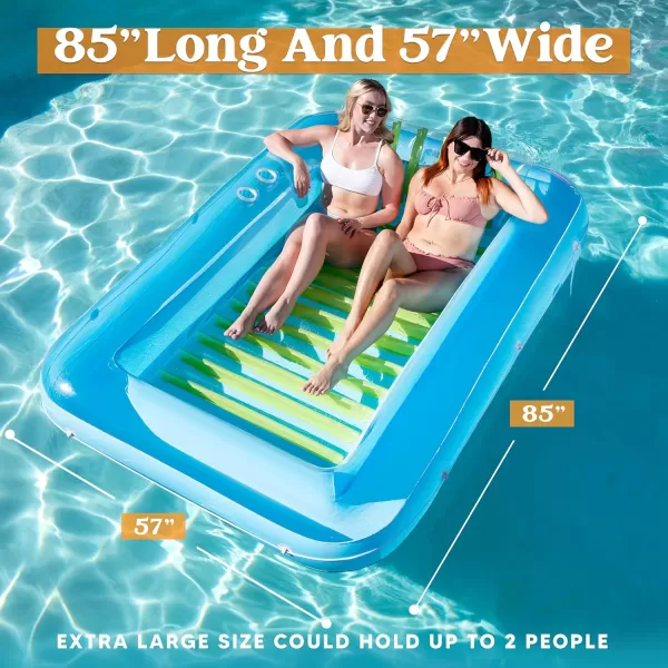 Sloosh Inflatable Tanning Pool Lounge Float 70quot x 46quot Suntan Tub Raft Floatie Tanning Pool with Pillow Personal Pool Lounger for Adult Summer Water Party LBlueBlue Green