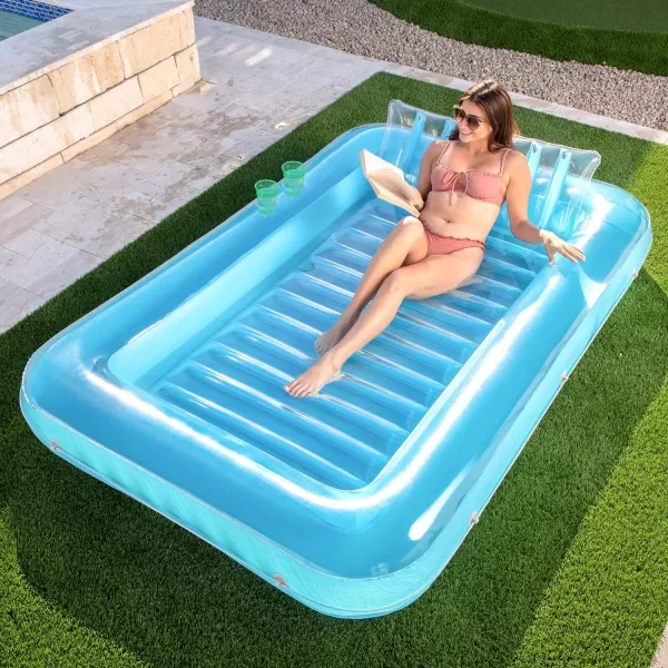 Sloosh Inflatable Tanning Pool Lounge Float 70quot x 46quot Suntan Tub Raft Floatie Tanning Pool with Pillow Personal Pool Lounger for Adult Summer Water Party LBlueBlue