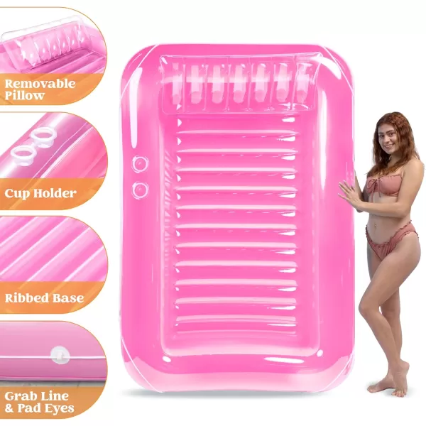 Sloosh Inflatable Tanning Pool Lounge Float 70quot x 46quot Suntan Tub Raft Floatie Tanning Pool with Pillow Personal Pool Lounger for Adult Summer Water Party LBluePink
