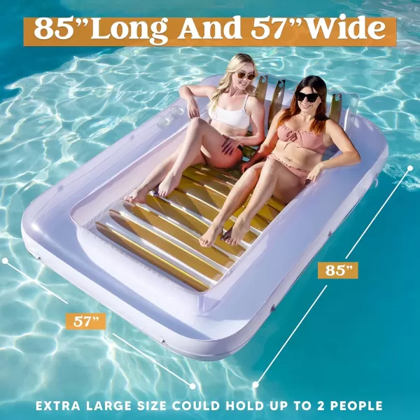 Sloosh Inflatable Tanning Pool Lounge Float 70quot x 46quot Suntan Tub Raft Floatie Tanning Pool with Pillow Personal Pool Lounger for Adult Summer Water Party LBlueGolden White