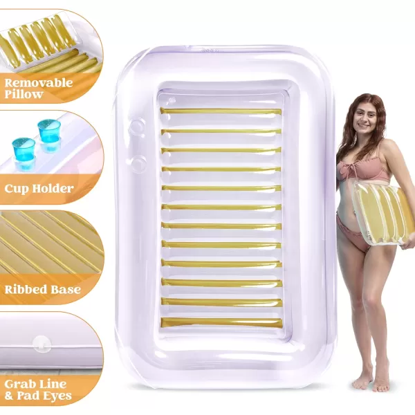 Sloosh Inflatable Tanning Pool Lounge Float 70quot x 46quot Suntan Tub Raft Floatie Tanning Pool with Pillow Personal Pool Lounger for Adult Summer Water Party LBlueGolden White