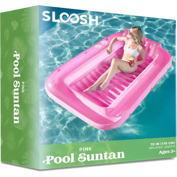 Sloosh Inflatable Tanning Pool Lounge Float 70quot x 46quot Suntan Tub Raft Floatie Tanning Pool with Pillow Personal Pool Lounger for Adult Summer Water Party LBluePink