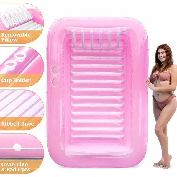Sloosh Inflatable Tanning Pool Lounge Float 70quot x 46quot Suntan Tub Raft Floatie Tanning Pool with Pillow Personal Pool Lounger for Adult Summer Water Party LBluePink White