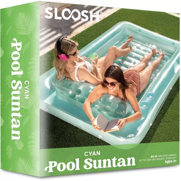 Sloosh Inflatable Tanning Pool Lounge Float 70quot x 46quot Suntan Tub Raft Floatie Tanning Pool with Pillow Personal Pool Lounger for Adult Summer Water Party LBlueCyan
