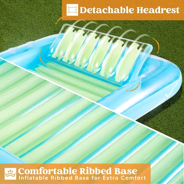 Sloosh Inflatable Tanning Pool Lounge Float 70quot x 46quot Suntan Tub Raft Floatie Tanning Pool with Pillow Personal Pool Lounger for Adult Summer Water Party LBlueBlue Green