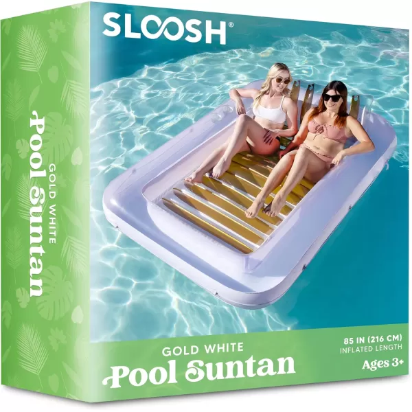 Sloosh Inflatable Tanning Pool Lounge Float 70quot x 46quot Suntan Tub Raft Floatie Tanning Pool with Pillow Personal Pool Lounger for Adult Summer Water Party LBlueGolden White