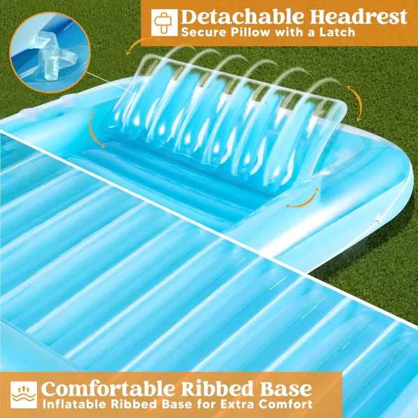 Sloosh Inflatable Tanning Pool Lounge Float 70quot x 46quot Suntan Tub Raft Floatie Tanning Pool with Pillow Personal Pool Lounger for Adult Summer Water Party LBlueBlue
