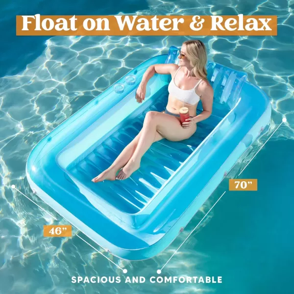Sloosh Inflatable Tanning Pool Lounge Float 70quot x 46quot Suntan Tub Raft Floatie Tanning Pool with Pillow Personal Pool Lounger for Adult Summer Water Party LBlueBlue