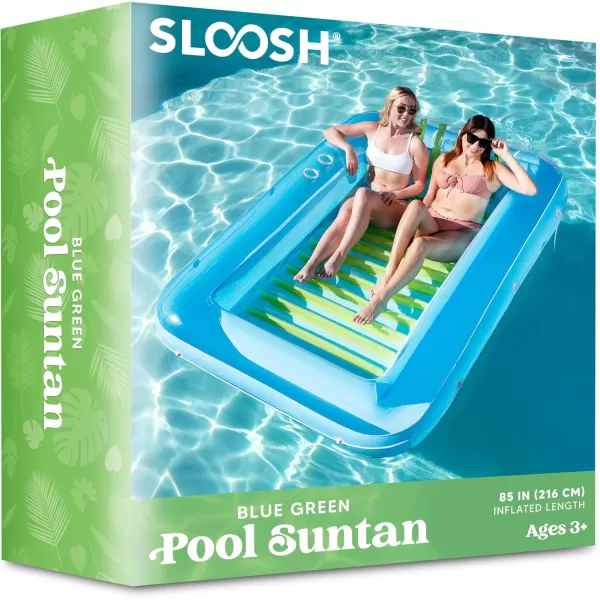 Sloosh Inflatable Tanning Pool Lounge Float 70quot x 46quot Suntan Tub Raft Floatie Tanning Pool with Pillow Personal Pool Lounger for Adult Summer Water Party LBlueBlue Green