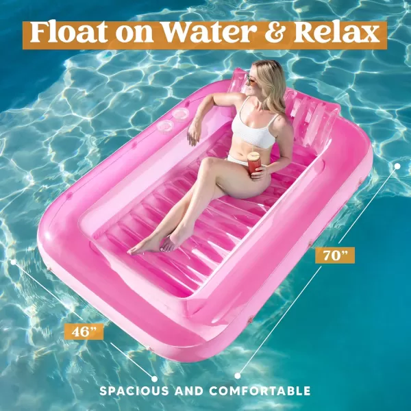 Sloosh Inflatable Tanning Pool Lounge Float 70quot x 46quot Suntan Tub Raft Floatie Tanning Pool with Pillow Personal Pool Lounger for Adult Summer Water Party LBluePink