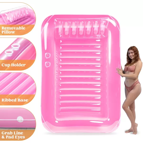 Sloosh Inflatable Tanning Pool Lounge Float 70quot x 46quot Suntan Tub Raft Floatie Tanning Pool with Pillow Personal Pool Lounger for Adult Summer Water Party LBluePink