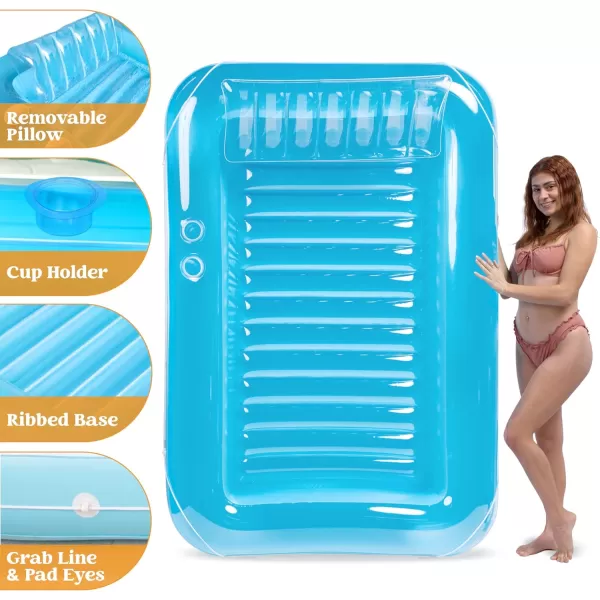 Sloosh Inflatable Tanning Pool Lounge Float 70quot x 46quot Suntan Tub Raft Floatie Tanning Pool with Pillow Personal Pool Lounger for Adult Summer Water Party LBlueBlue
