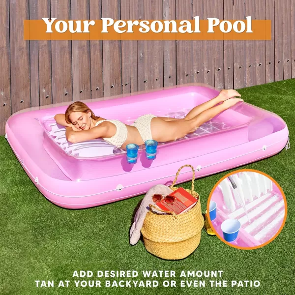 Sloosh Inflatable Tanning Pool Lounge Float 70quot x 46quot Suntan Tub Raft Floatie Tanning Pool with Pillow Personal Pool Lounger for Adult Summer Water Party LBluePink White