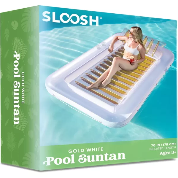 Sloosh Inflatable Tanning Pool Lounge Float 70quot x 46quot Suntan Tub Raft Floatie Tanning Pool with Pillow Personal Pool Lounger for Adult Summer Water Party LBlueGolden White