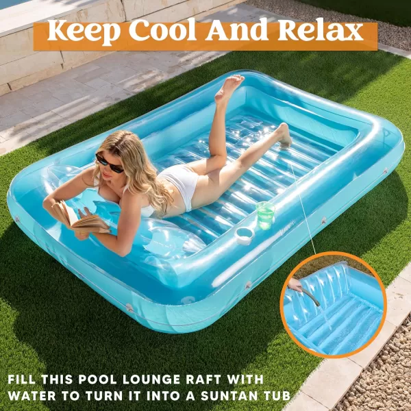 Sloosh Inflatable Tanning Pool Lounge Float 70quot x 46quot Suntan Tub Raft Floatie Tanning Pool with Pillow Personal Pool Lounger for Adult Summer Water Party LBlueBlue