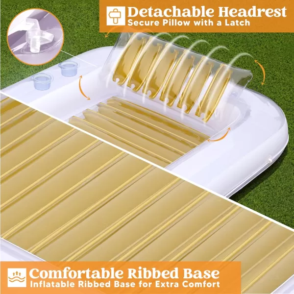 Sloosh Inflatable Tanning Pool Lounge Float 70quot x 46quot Suntan Tub Raft Floatie Tanning Pool with Pillow Personal Pool Lounger for Adult Summer Water Party LBlueGolden White