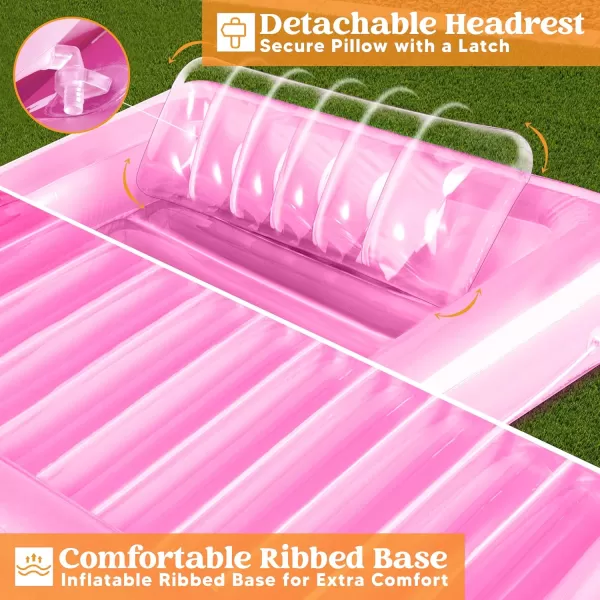 Sloosh Inflatable Tanning Pool Lounge Float 70quot x 46quot Suntan Tub Raft Floatie Tanning Pool with Pillow Personal Pool Lounger for Adult Summer Water Party LBluePink
