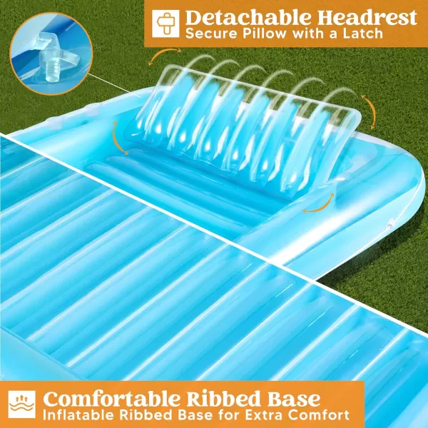 Sloosh Inflatable Tanning Pool Lounge Float 70quot x 46quot Suntan Tub Raft Floatie Tanning Pool with Pillow Personal Pool Lounger for Adult Summer Water Party LBlueBlue